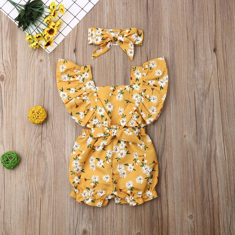 Baby Girl Floral Ruffle Sleeve Backless Romper 2Pcs Outfit Set