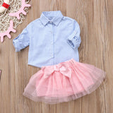 Kid Baby Gilrs Stripe Long Sleeve Lace 2Pcs Outfit Sets