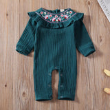 Baby Girl Cotton Linen Long Sleeve Embroidery Ruffle Romper