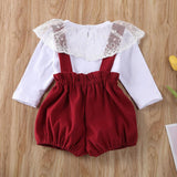 Baby Girl Outfit Long Sleeve Lace Ruffle Collar Suspender 2 Pcs Sets