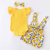 Baby Girl Flying Sleeve Ribbed Floral 3 Pcs Set