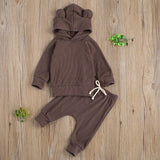 Baby Boy Solid Color Set Long Sleeve Drawstring Suits 2 Pcs