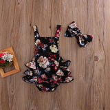 Baby Girls Flower Print Ruffles Romper Sleeveless 2 Pcs