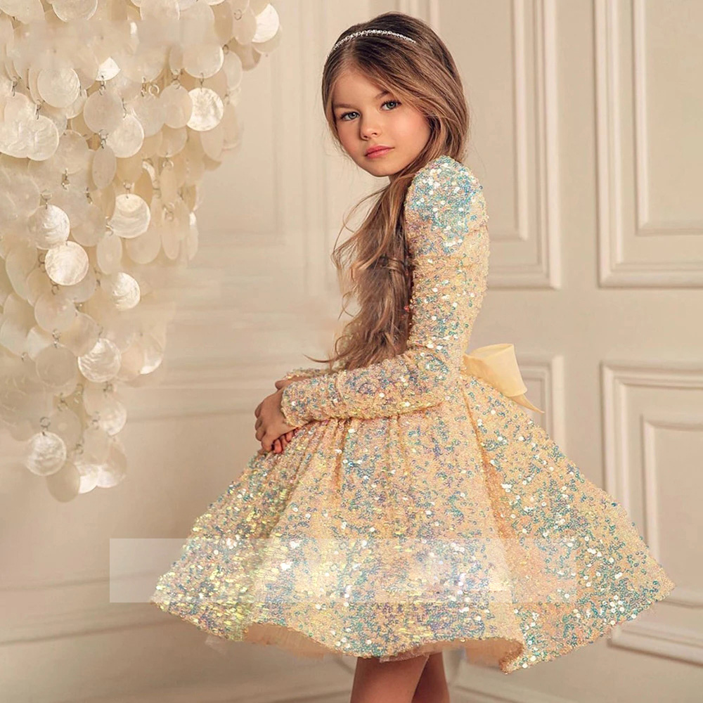 Kid Baby Girl Elegant Sequins Bridesmaid Formal Evening Birthday Dresses
