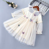 Girl Lace Chiffon Flower Draped Ruched Flower Casual Dresses 3-7 Years