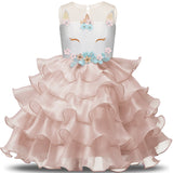 Girls Dress Elegant Unicorn Wedding Birthday Carnival Party Dresses 3-8T - honeylives