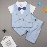 Kid Baby Boy Suit Summer Checked Gentleman Short Sleeve 2 Pcs Set