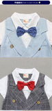 Baby Boy Suit Short-sleeved Checked Gentleman Fake 2 Pcs Sets