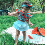 Baby Girls Summer Watermelon Tops White Shorts 3 Pcs Sets