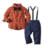 Kids Boys Plaid Spring and Autumn Long Sleeve 3 Pcs Suit