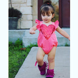 Baby Girl Jumpsuit Pink Tie Heart Glitter Halter Valentine Rompers