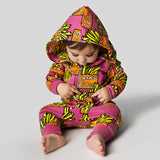 Baby Girl Hooded Chip Print Zip-up Jumpsuit Rompers