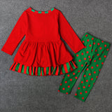 Kids Girl Christmas Deer Long-sleeved Dress+Leggings 2 Pcs