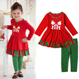 Kids Girl Christmas Deer Long-sleeved Dress+Leggings 2 Pcs