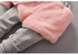 Baby Girl Bow-tie Suit Thickened Added Fleece Suits 2 Pcs Sets