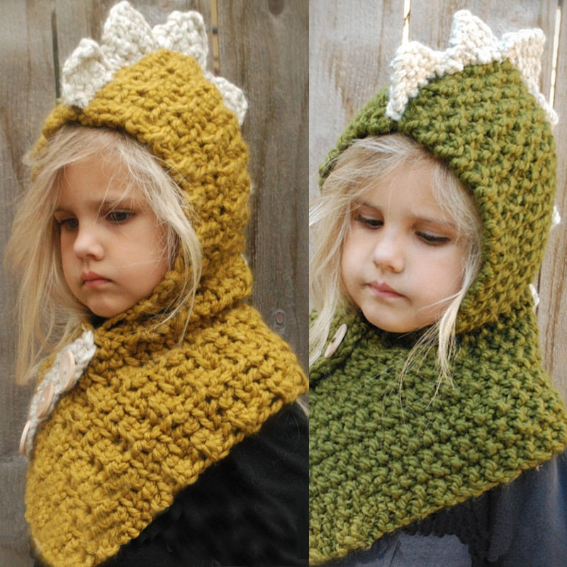 Girl Hats 3D Animal Cute Funny Dinosaur Handmade Knitted Scarf