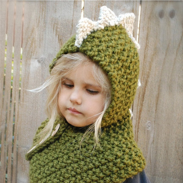 Girl Hats 3D Animal Cute Funny Dinosaur Handmade Knitted Scarf