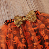 0-18M Halloween Baby Girls Pumpkin Letter Printing Long Sleeve 2 Pcs Sets