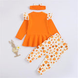 0-18M Baby Girl Halloween Frilly Long Sleeves Pumpkin Print 3 Pcs Sets