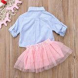 Kid Baby Gilrs Stripe Long Sleeve Lace 2Pcs Outfit Sets