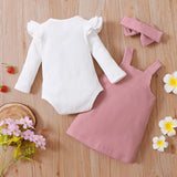 Baby Girl Long Sleeve RuffleF Suspender 3 Pcs Suits