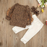 Toddler Baby Girl Leopard Ruffle Long Sleeve 3 Pcs Sets