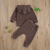 Baby Boy Solid Color Set Long Sleeve Drawstring Suits 2 Pcs