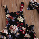 Baby Girls Flower Print Ruffles Romper Sleeveless 2 Pcs