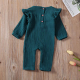 Baby Girl Cotton Linen Long Sleeve Embroidery Ruffle Romper