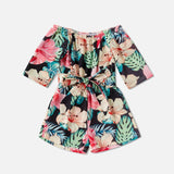 Family Matching Mommy and Me Jumpsuit Off Shoulder Floral Dress