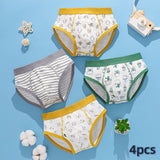 Kids Boys Underwear Cartoon Shorts Triangle Stripes Cotton 4 Piece/Lot