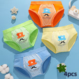 Kids Boys Underwear Cartoon Shorts Triangle Stripes Cotton 4 Piece/Lot