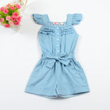 Kid Baby Girls Onesie Jean Fly Sleeves Bow Summer Rompers