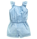 Kid Baby Girls Onesie Jean Fly Sleeves Bow Summer Rompers