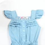 Kid Baby Girls Onesie Jean Fly Sleeves Bow Summer Rompers