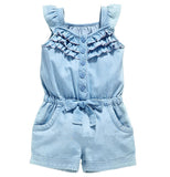 Kid Baby Girls Onesie Jean Fly Sleeves Bow Summer Rompers