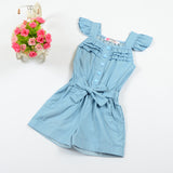 Kid Baby Girls Onesie Jean Fly Sleeves Bow Summer Rompers