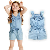 Kid Baby Girls Onesie Jean Fly Sleeves Bow Summer Rompers