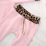 Baby Girl Pink Leopard Print Long Sleeve 2 Pcs Sets Suit