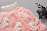 Baby Girl Bow-tie Suit Thickened Added Fleece Suits 2 Pcs Sets