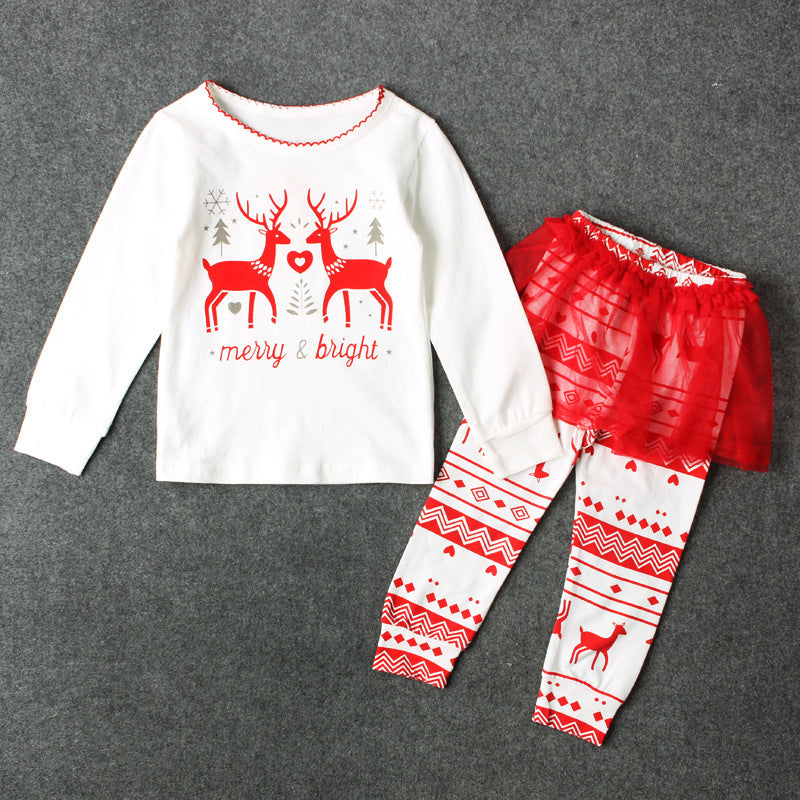 Girl Spring Autumn Christmas Long-sleeved Moose Suits 2 Pcs