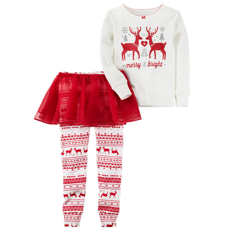 Girl Spring Autumn Christmas Long-sleeved Moose Suits 2 Pcs