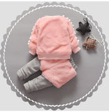 Baby Girl Bow-tie Suit Thickened Added Fleece Suits 2 Pcs Sets