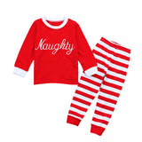 Kids Spring Autumn Christmas Long Sleeve Stripe Pajamas 2 Pcs