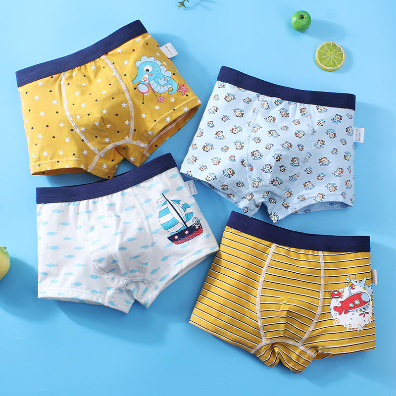 Kid Boys Underwear Cartoon Shorts Panties Stripes Teenagers Cotton 4 Pack/Lot