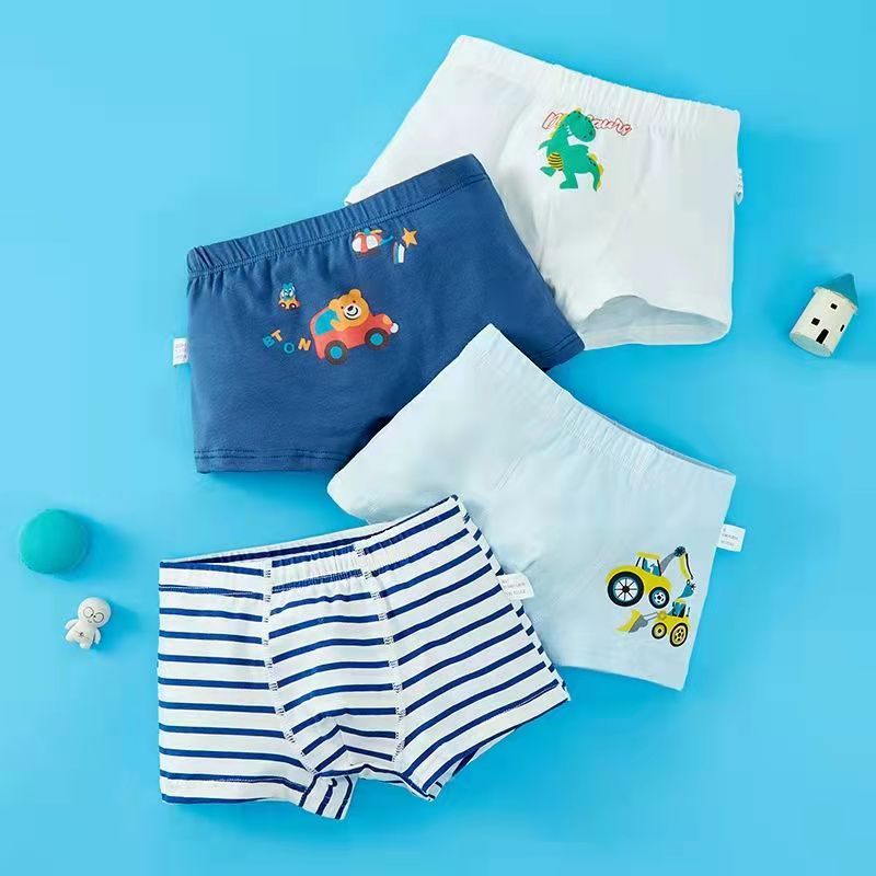 Kid Boy Cartoon Dinosaur Underwear Shorts Toddler Stripe Cotton 4 Pieces/Lot