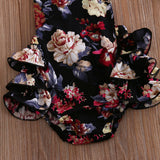 Baby Girls Flower Print Ruffles Romper Sleeveless 2 Pcs