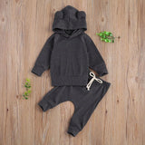 Baby Boy Solid Color Set Long Sleeve Drawstring Suits 2 Pcs