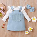 Baby Girl Long Sleeve RuffleF Suspender 3 Pcs Suits