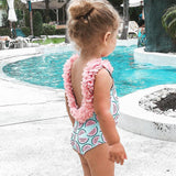 Family Matching Bikini Swimsuits 3D Flowers Backless Slim Beachwear
